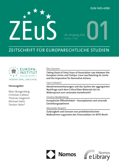 Cover der Ausgabe: ZEuS Zeitschrift für Europarechtliche Studien Jahrgang 28 (2025), Heft 1