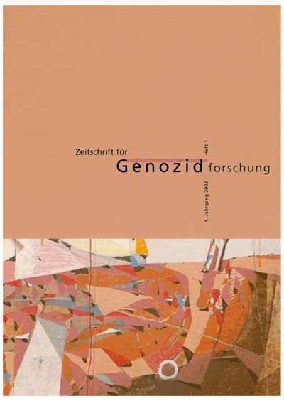 Cover der Ausgabe: ZfGen Zeitschrift für Genozidforschung Jahrgang 4 (2003), Heft 1