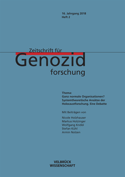 Cover der Ausgabe: ZfGen Zeitschrift für Genozidforschung Jahrgang 16 (2018), Heft 2