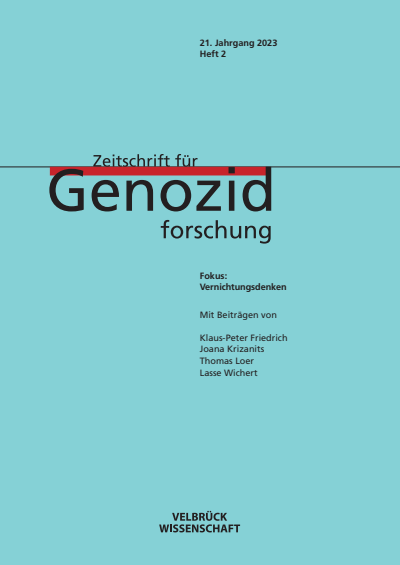 Cover der Ausgabe: ZfGen Zeitschrift für Genozidforschung Jahrgang 21 (2023), Heft 2