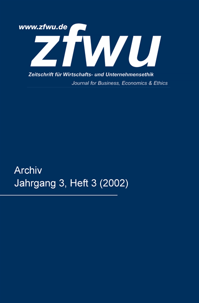 Cover der Ausgabe: zfwu Zeitschrift für Wirtschafts- und Unternehmensethik Jahrgang 3 (2002), Heft 3