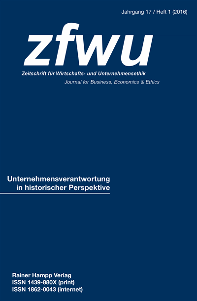 Cover der Ausgabe: zfwu Zeitschrift für Wirtschafts- und Unternehmensethik Jahrgang 17 (2016), Heft 1