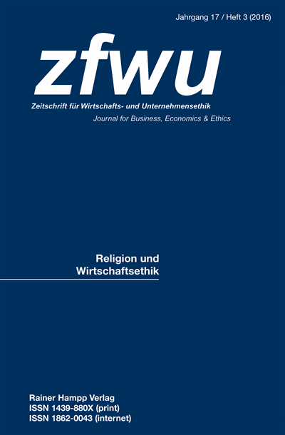 Cover der Ausgabe: zfwu Zeitschrift für Wirtschafts- und Unternehmensethik Jahrgang 17 (2016), Heft 3