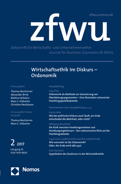 Cover der Ausgabe: zfwu Zeitschrift für Wirtschafts- und Unternehmensethik Jahrgang 18 (2017), Heft 2
