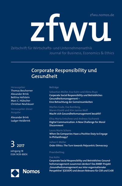 Cover der Ausgabe: zfwu Zeitschrift für Wirtschafts- und Unternehmensethik Jahrgang 18 (2017), Heft 3