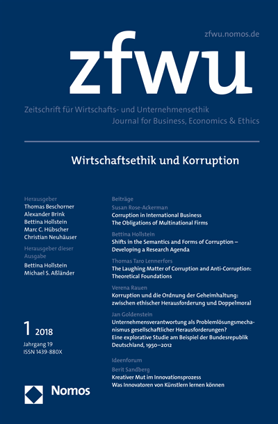 Cover der Ausgabe: zfwu Zeitschrift für Wirtschafts- und Unternehmensethik Jahrgang 19 (2018), Heft 1