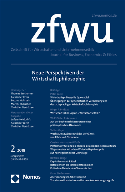 Cover der Ausgabe: zfwu Zeitschrift für Wirtschafts- und Unternehmensethik Jahrgang 19 (2018), Heft 2