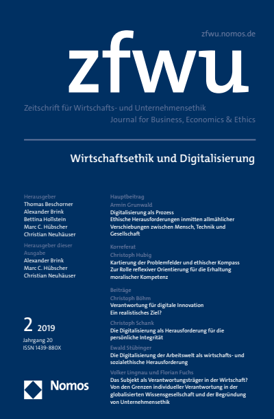 Cover der Ausgabe: zfwu Zeitschrift für Wirtschafts- und Unternehmensethik Jahrgang 20 (2019), Heft 2