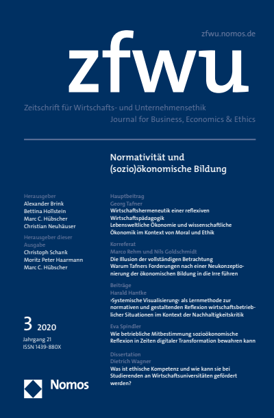 Cover der Ausgabe: zfwu Zeitschrift für Wirtschafts- und Unternehmensethik Jahrgang 21 (2020), Heft 3