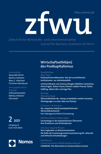 Cover der Ausgabe: zfwu Zeitschrift für Wirtschafts- und Unternehmensethik Jahrgang 22 (2021), Heft 2