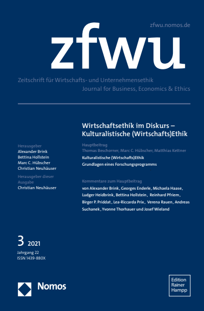Cover der Ausgabe: zfwu Zeitschrift für Wirtschafts- und Unternehmensethik Jahrgang 22 (2021), Heft 3