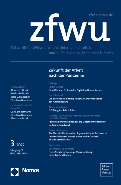 Cover of Volume: zfwu Zeitschrift für Wirtschafts- und Unternehmensethik Volume 23 (2022), Edition 3