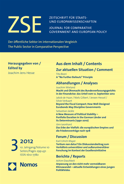 Cover der Ausgabe: ZSE Zeitschrift für Staats- und Europawissenschaften | Journal for Comparative Government and European Policy Jahrgang 10 (2012), Heft 3