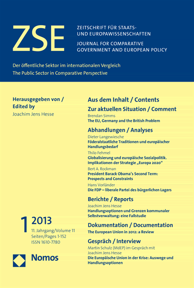 Cover der Ausgabe: ZSE Zeitschrift für Staats- und Europawissenschaften | Journal for Comparative Government and European Policy Jahrgang 11 (2013), Heft 1