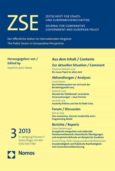 Cover der Ausgabe: ZSE Zeitschrift für Staats- und Europawissenschaften | Journal for Comparative Government and European Policy Jahrgang 11 (2013), Heft 3