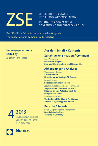 Cover der Ausgabe: ZSE Zeitschrift für Staats- und Europawissenschaften | Journal for Comparative Government and European Policy Jahrgang 11 (2013), Heft 4