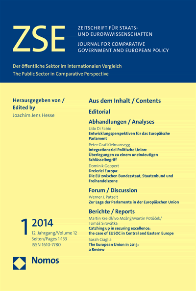 Cover der Ausgabe: ZSE Zeitschrift für Staats- und Europawissenschaften | Journal for Comparative Government and European Policy Jahrgang 12 (2014), Heft 1