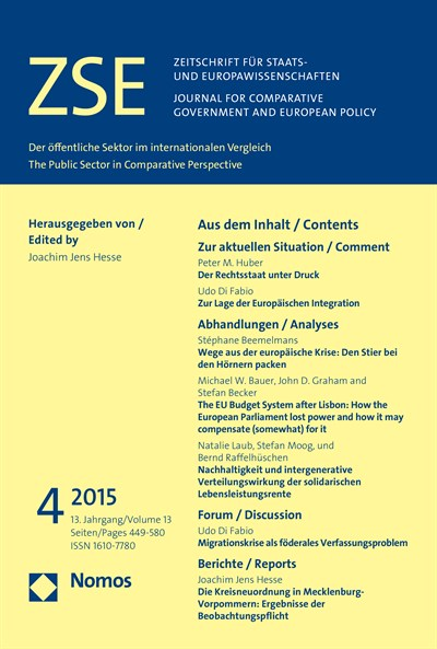 Cover der Ausgabe: ZSE Zeitschrift für Staats- und Europawissenschaften | Journal for Comparative Government and European Policy Jahrgang 13 (2015), Heft 4