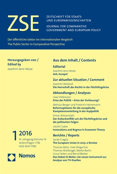 Cover der Ausgabe: ZSE Zeitschrift für Staats- und Europawissenschaften | Journal for Comparative Government and European Policy Jahrgang 14 (2016), Heft 1
