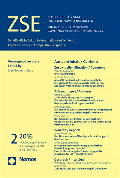 Cover der Ausgabe: ZSE Zeitschrift für Staats- und Europawissenschaften | Journal for Comparative Government and European Policy Jahrgang 14 (2016), Heft 2