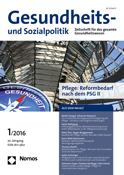 Cover der Ausgabe: Gesundheits- und Sozialpolitik (G&S) Jahrgang 70 (2016), Heft 1