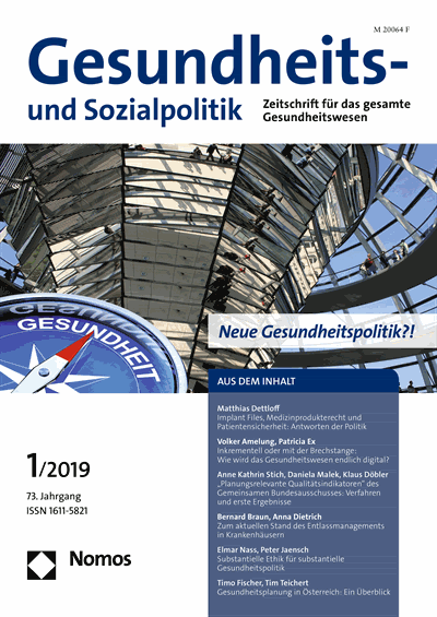 Cover der Ausgabe: Gesundheits- und Sozialpolitik (G&S) Jahrgang 73 (2019), Heft 1