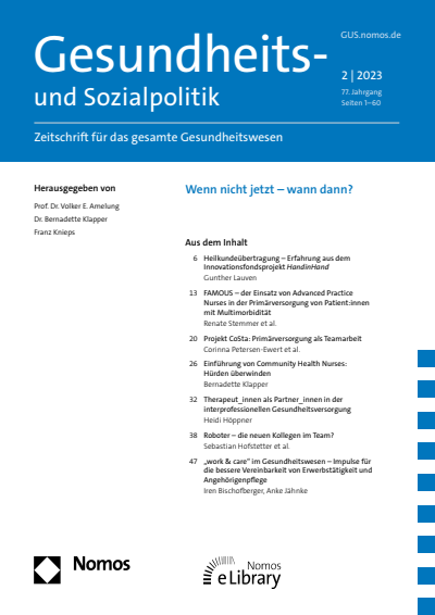 Cover der Ausgabe: Gesundheits- und Sozialpolitik (G&S) Jahrgang 77 (2023), Heft 2