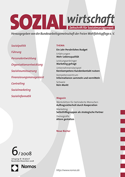 Cover of Volume: Sozialwirtschaft Volume 18 (2008), Edition 6