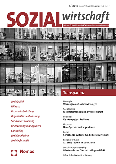 Cover der Ausgabe: Sozialwirtschaft Jahrgang 25 (2015), Heft 1