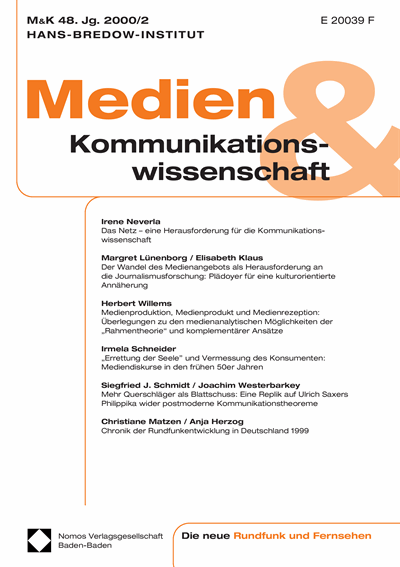 Cover der Ausgabe: M&K Medien & Kommunikationswissenschaft Jahrgang 48 (2000), Heft 2