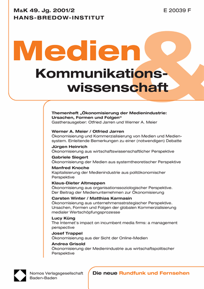 Cover der Ausgabe: M&K Medien & Kommunikationswissenschaft Jahrgang 49 (2001), Heft 2