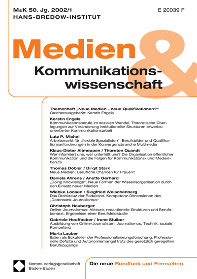 Cover der Ausgabe: M&K Medien & Kommunikationswissenschaft Jahrgang 50 (2002), Heft 1