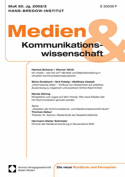 Cover der Ausgabe: M&K Medien & Kommunikationswissenschaft Jahrgang 50 (2002), Heft 3