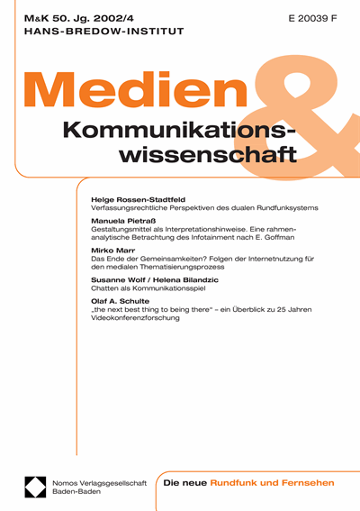 Cover der Ausgabe: M&K Medien & Kommunikationswissenschaft Jahrgang 50 (2002), Heft 4