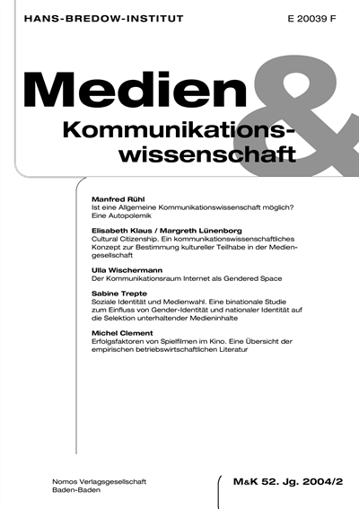 Cover der Ausgabe: M&K Medien & Kommunikationswissenschaft Jahrgang 52 (2004), Heft 2