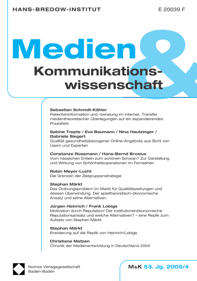 Cover der Ausgabe: M&K Medien & Kommunikationswissenschaft Jahrgang 53 (2005), Heft 4