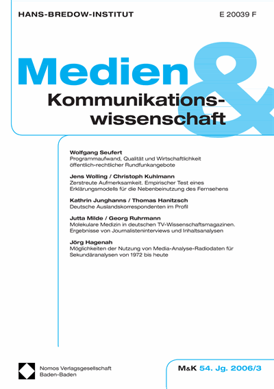 Cover der Ausgabe: M&K Medien & Kommunikationswissenschaft Jahrgang 54 (2006), Heft 3