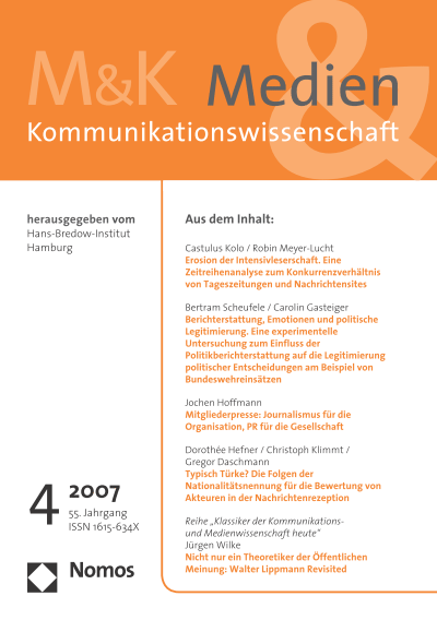Cover der Ausgabe: M&K Medien & Kommunikationswissenschaft Jahrgang 55 (2007), Heft 4