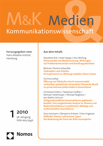 Cover der Ausgabe: M&K Medien & Kommunikationswissenschaft Jahrgang 58 (2010), Heft 1
