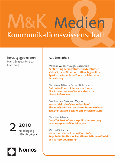 Cover der Ausgabe: M&K Medien & Kommunikationswissenschaft Jahrgang 58 (2010), Heft 2