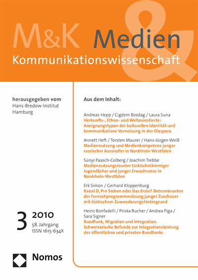 Cover der Ausgabe: M&K Medien & Kommunikationswissenschaft Jahrgang 58 (2010), Heft 3