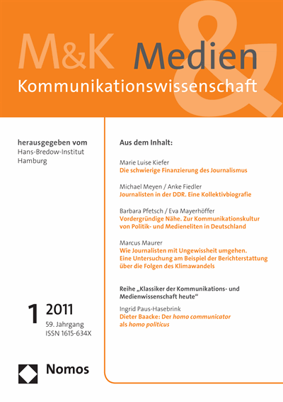Cover der Ausgabe: M&K Medien & Kommunikationswissenschaft Jahrgang 59 (2011), Heft 1