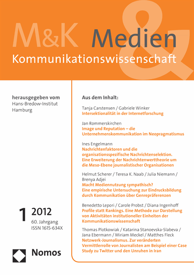 Cover of Volume: M&K Medien & Kommunikationswissenschaft Volume 60 (2012), Edition 1