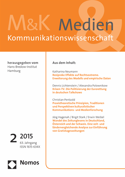 Cover of Volume: M&K Medien & Kommunikationswissenschaft Volume 63 (2015), Edition 2