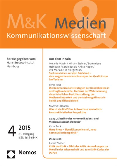 Cover of Volume: M&K Medien & Kommunikationswissenschaft Volume 63 (2015), Edition 4