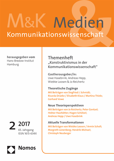 Cover of Volume: M&K Medien & Kommunikationswissenschaft Volume 65 (2017), Edition 2