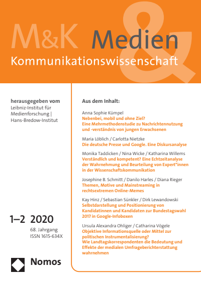 Cover of Volume: M&K Medien & Kommunikationswissenschaft Volume 68 (2020), Edition 1-2