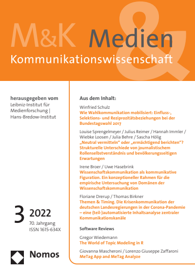 Cover of Volume: M&K Medien & Kommunikationswissenschaft Volume 70 (2022), Edition 3