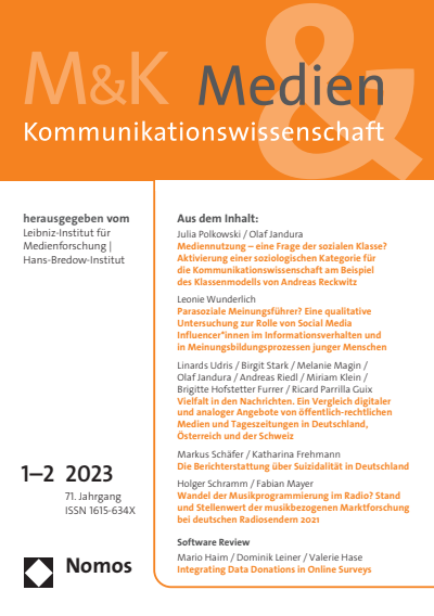 Cover of Volume: M&K Medien & Kommunikationswissenschaft Volume 71 (2023), Edition 1-2