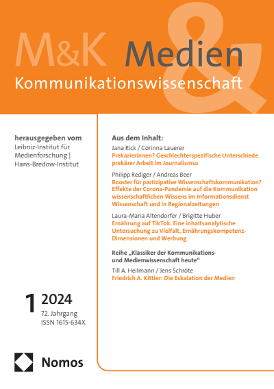 Cover of Volume: M&K Medien & Kommunikationswissenschaft Volume 72 (2024), Edition 1